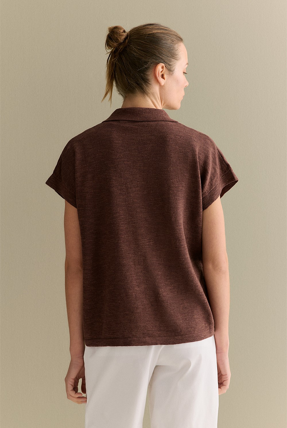 Linen Cotton Knit Relaxed Polo Top