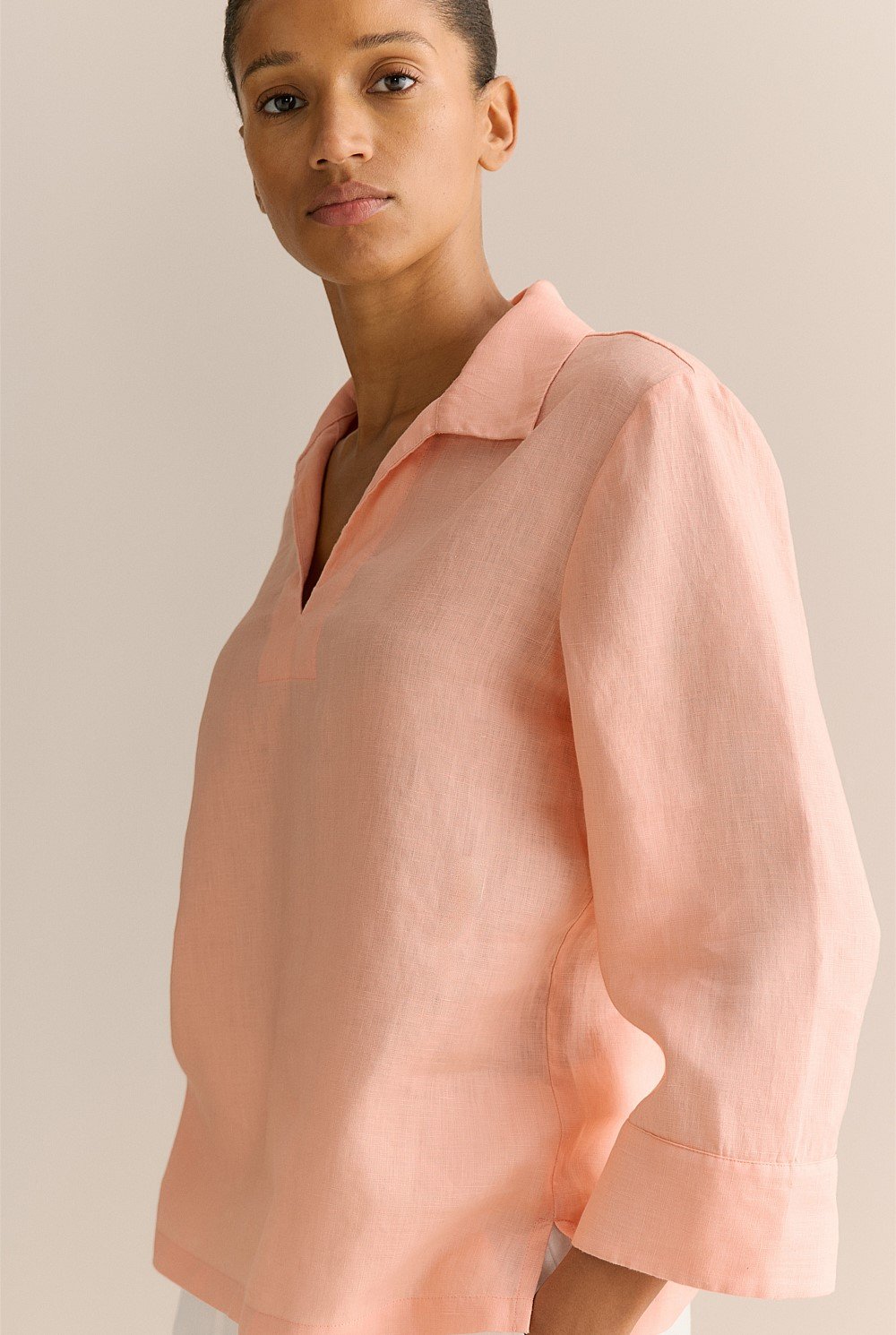 Linen Collared Popover Shirt