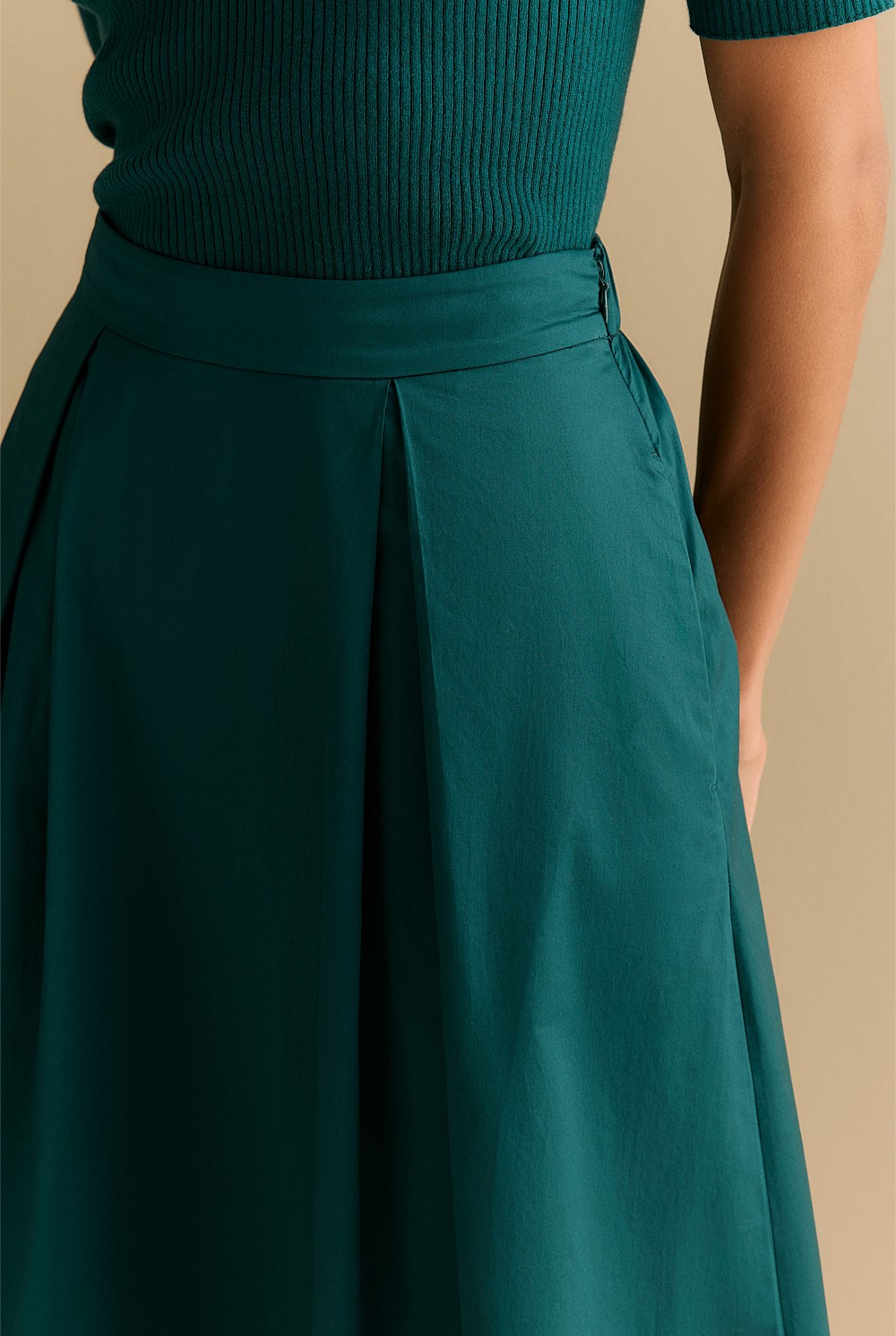 Cotton Sateen Pleat Skirt