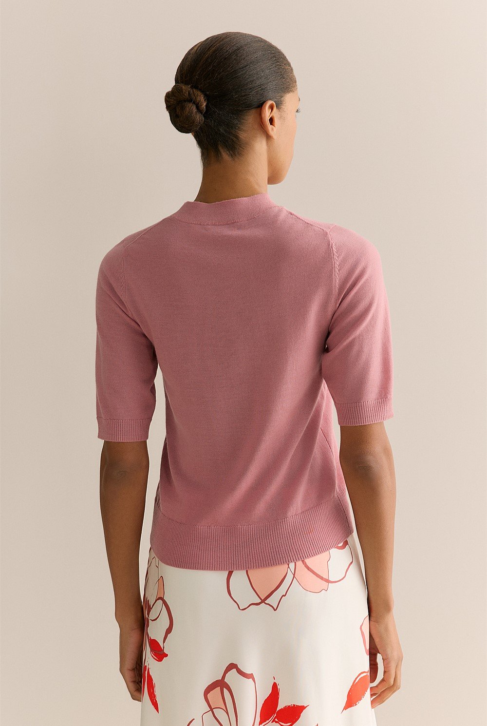 Merino Mock Neck Half Sleeve Knit