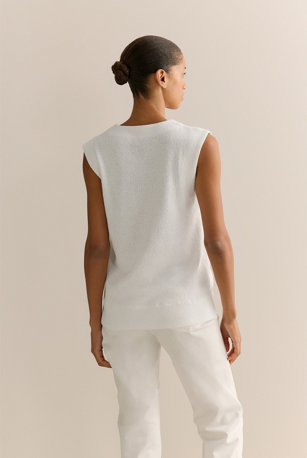 Cotton Blend Textured V Neck Tank