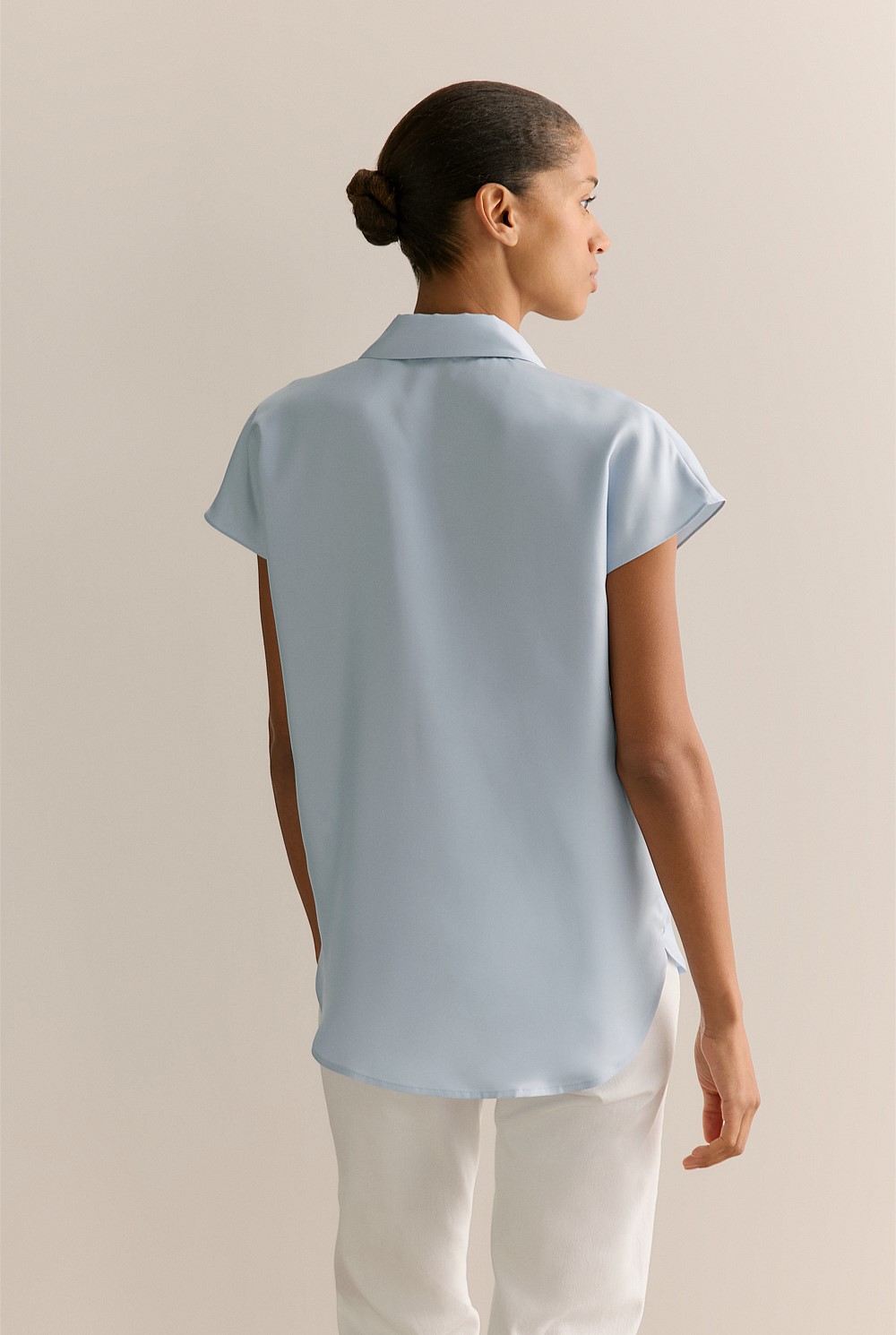 Silk Twill Cap Sleeve Shirt