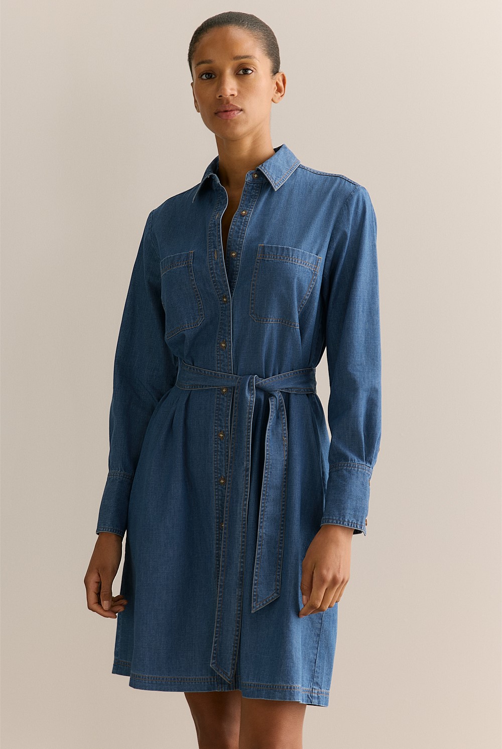 Cotton Denim Shirt Dress