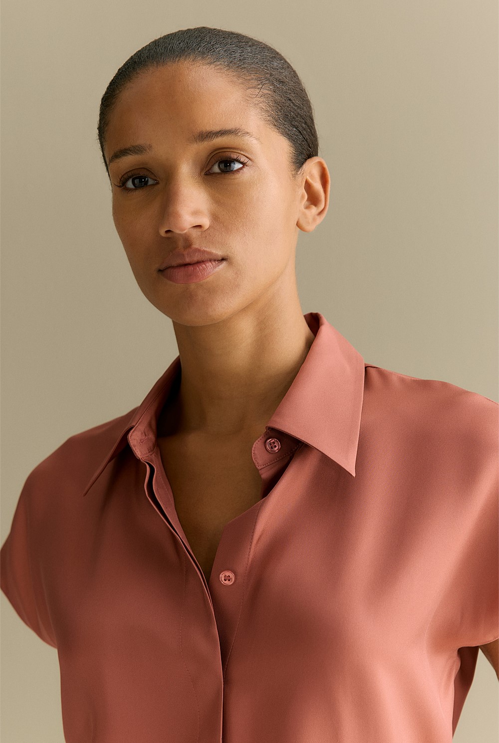 Silk Twill Cap Sleeve Shirt