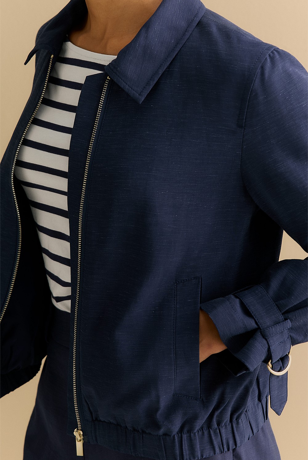 Draped Zip Through Blouson Jacket