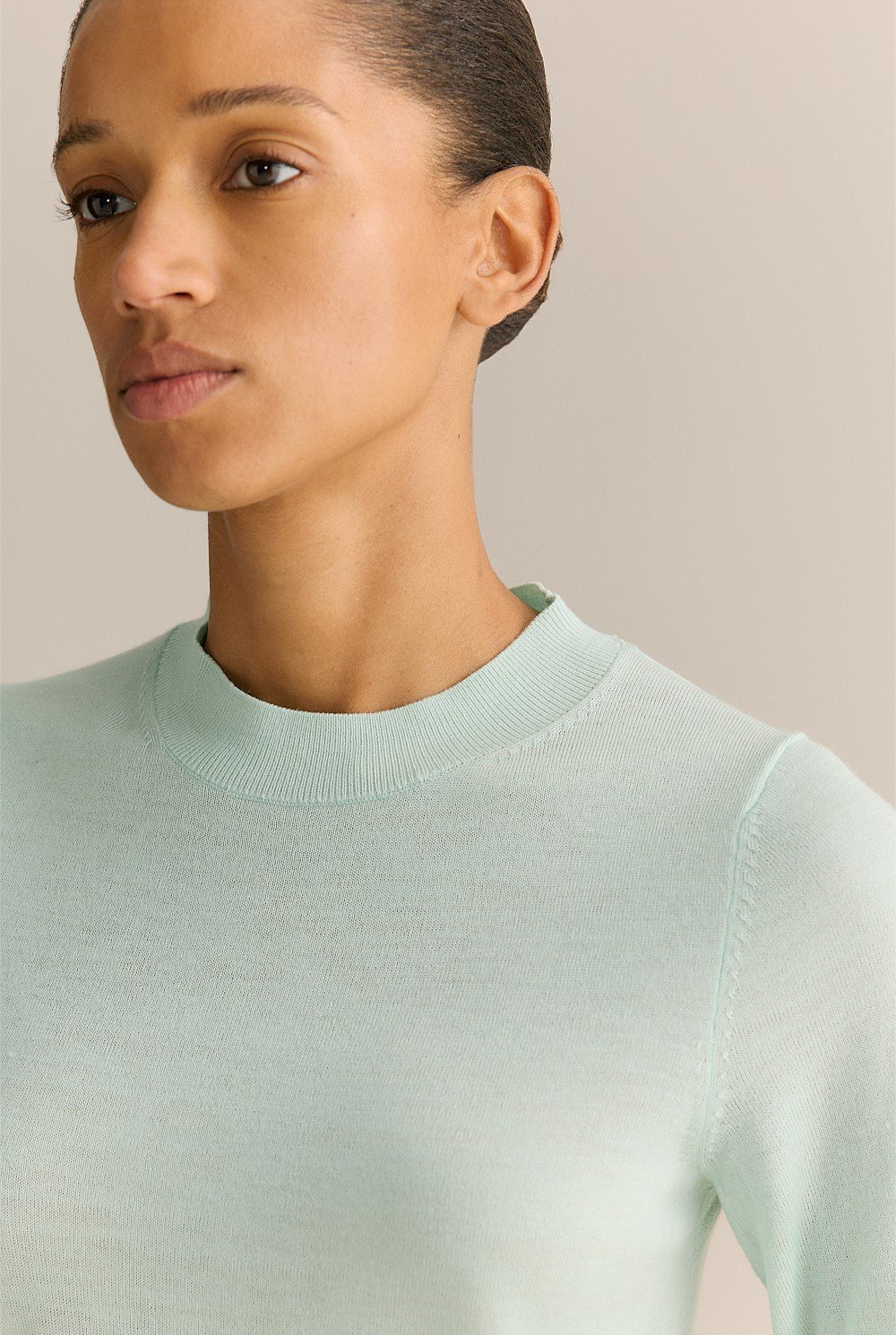 Merino Mock Neck Half Sleeve Knit