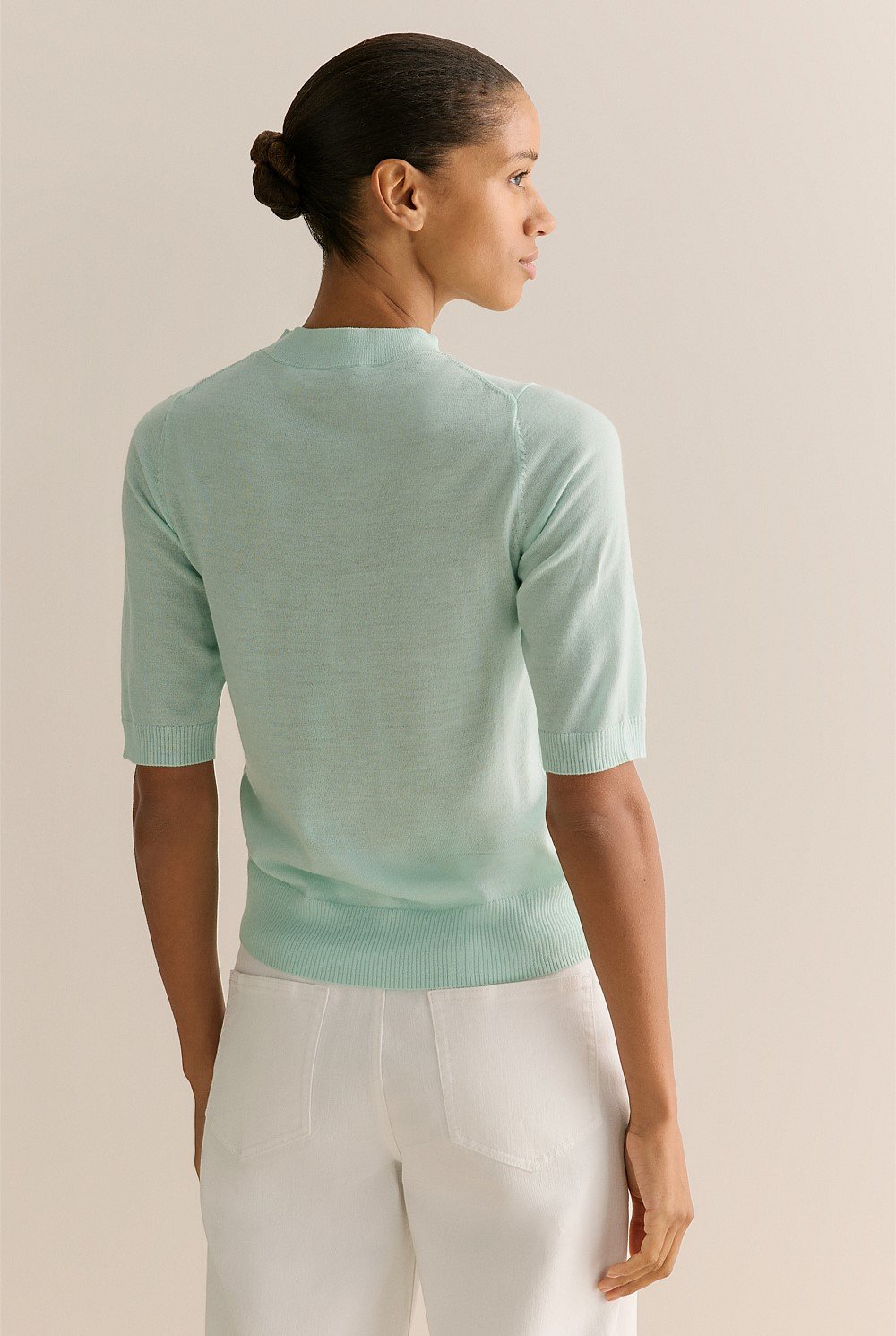 Merino Mock Neck Half Sleeve Knit