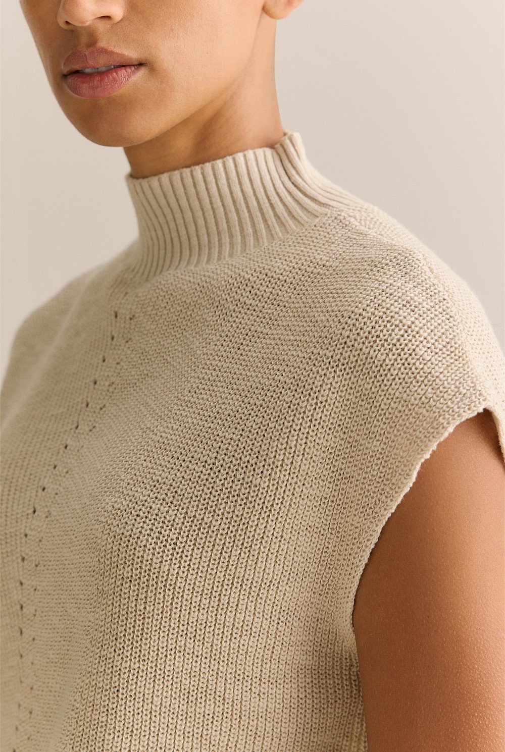 Linen Cotton Mock Neck Relaxed Knit