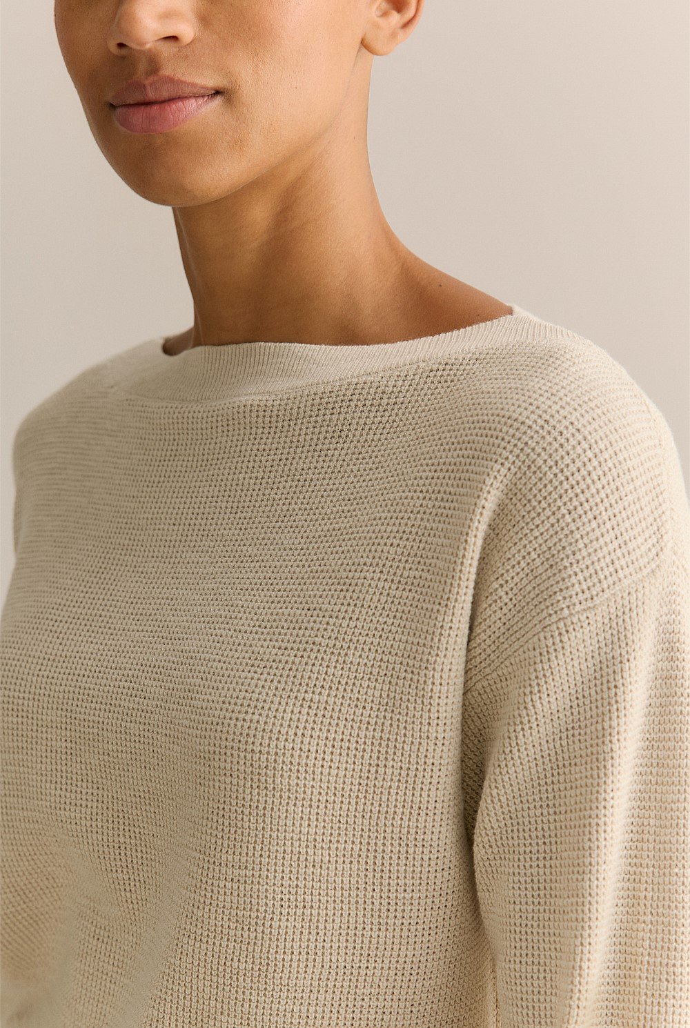 Cotton Linen Textured Boat Neck Pullover