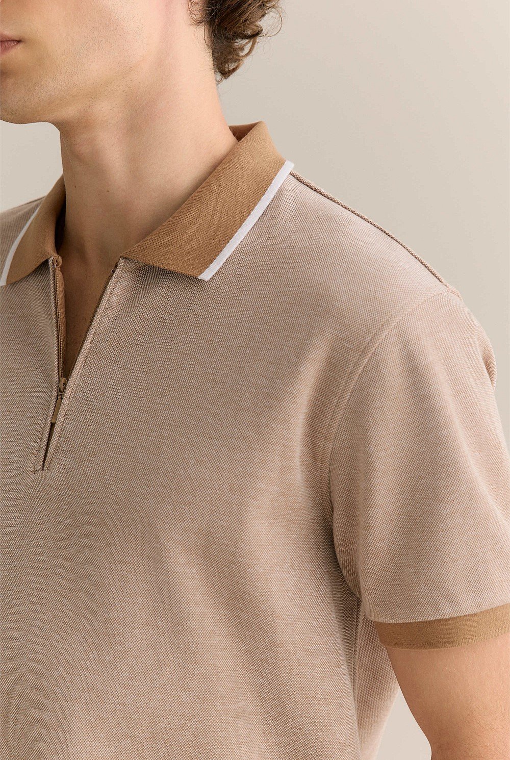 Cotton Pique Quarter Zip Polo