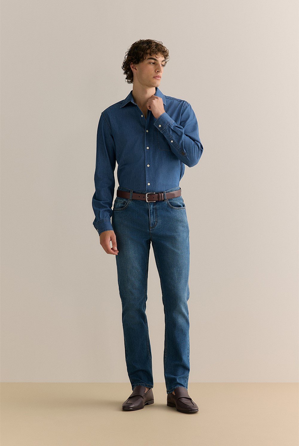 Regular Fit Cotton Hemp Twill Denim Shirt