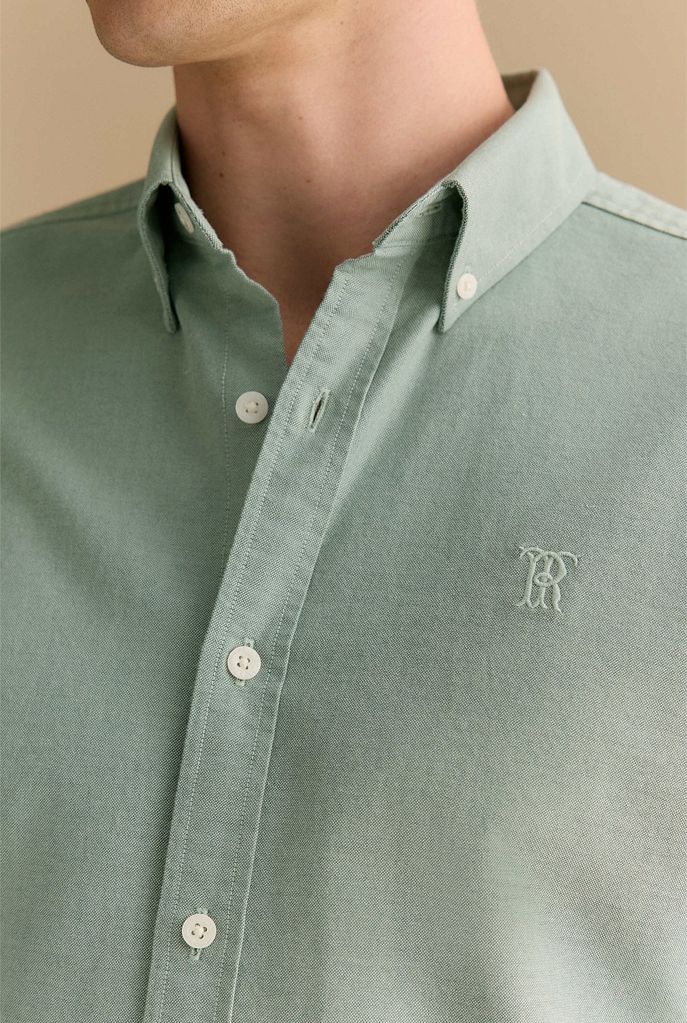 Regular Fit Yarn Dyed Cotton Monogram Oxford Shirt