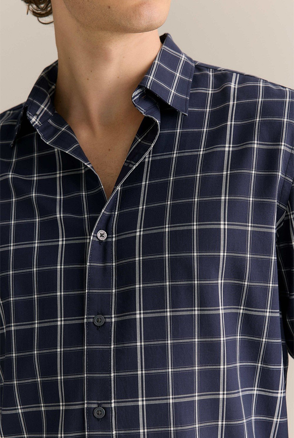 Regular Fit Lyocell Cotton Windowpane Check Shirt