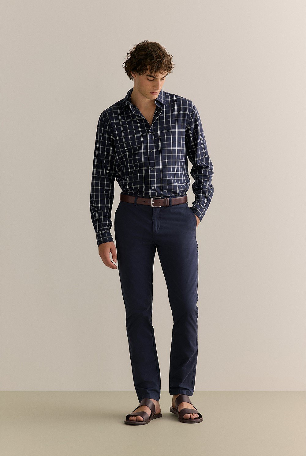 Regular Fit Lyocell Cotton Windowpane Check Shirt