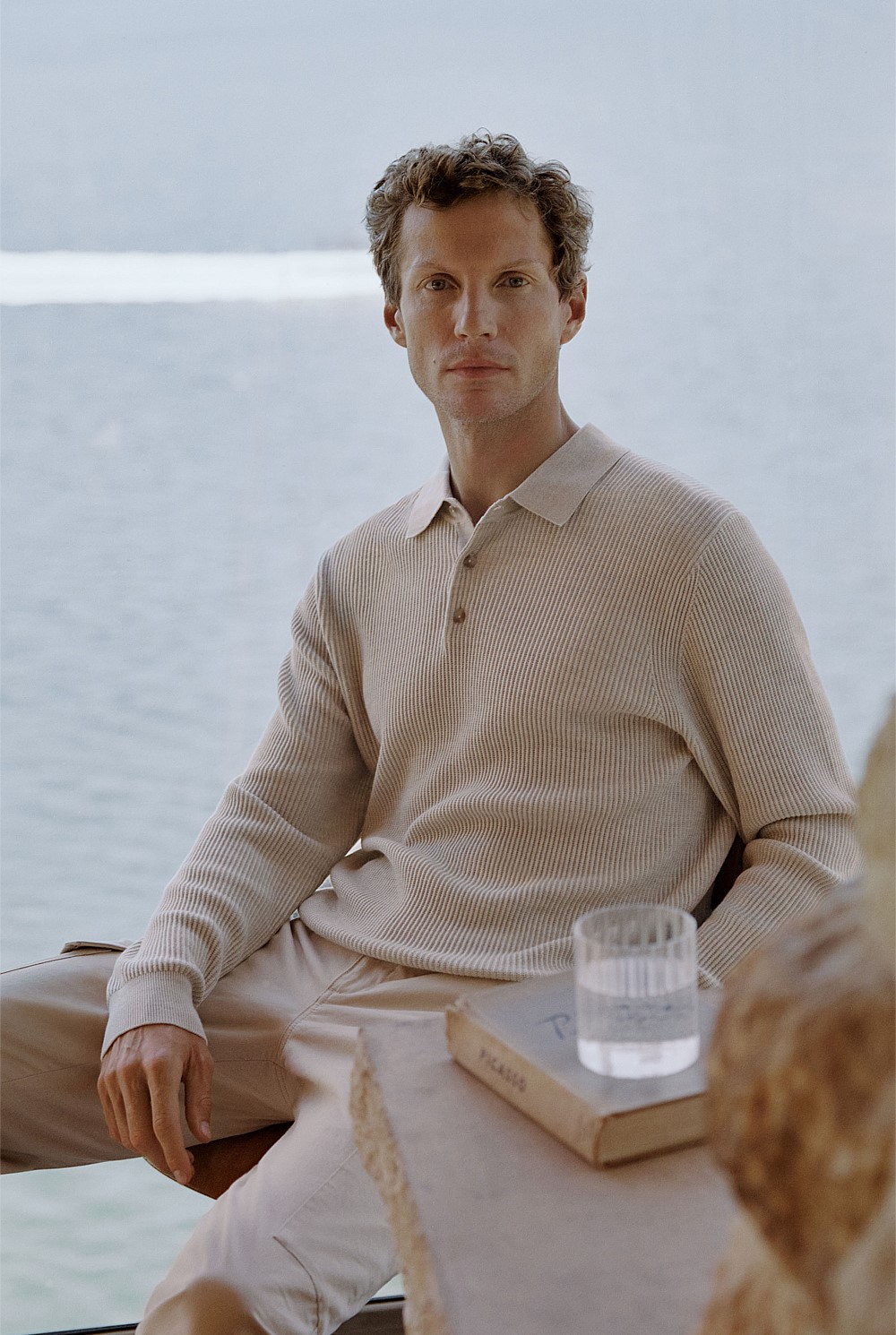 Merino Textured Long Sleeve Knit Polo