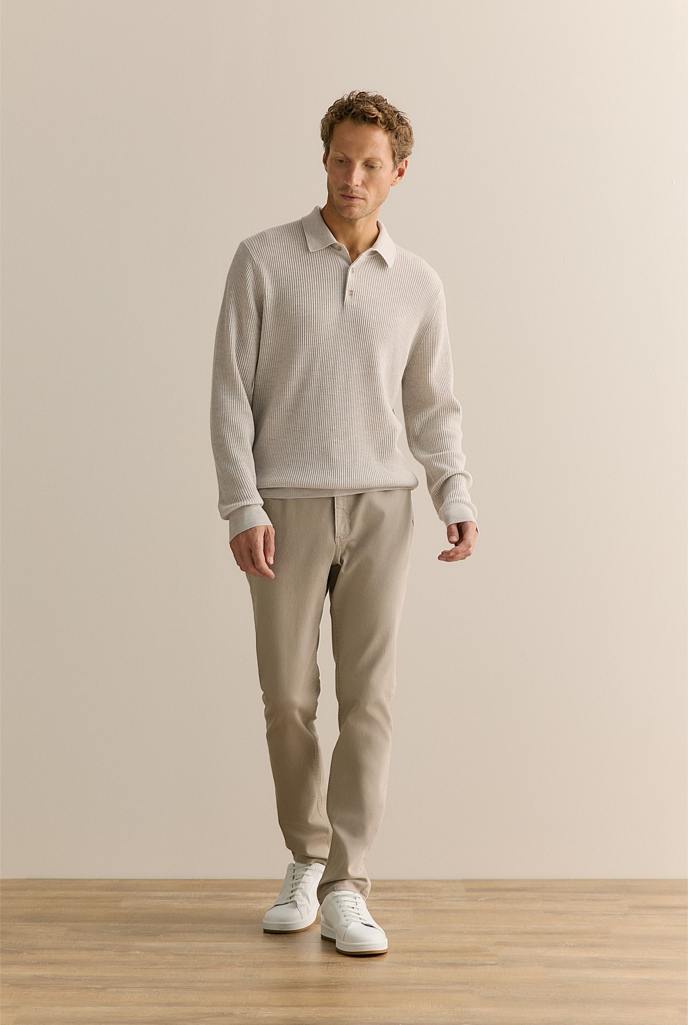 Merino Textured Long Sleeve Knit Polo