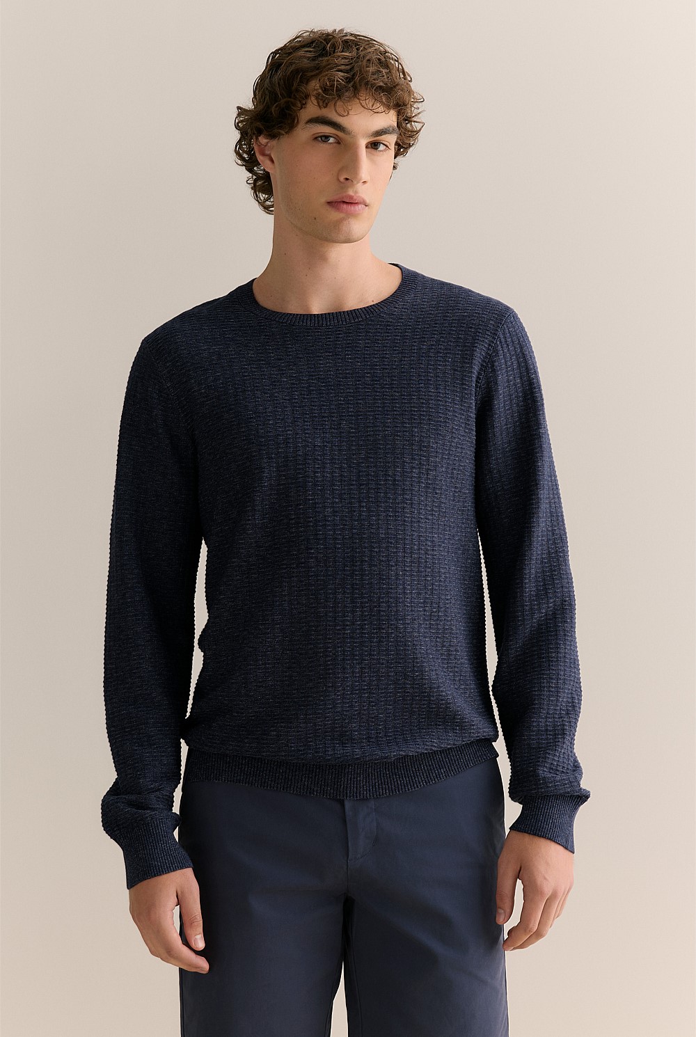 Cotton Mouline Textured Crew Knit