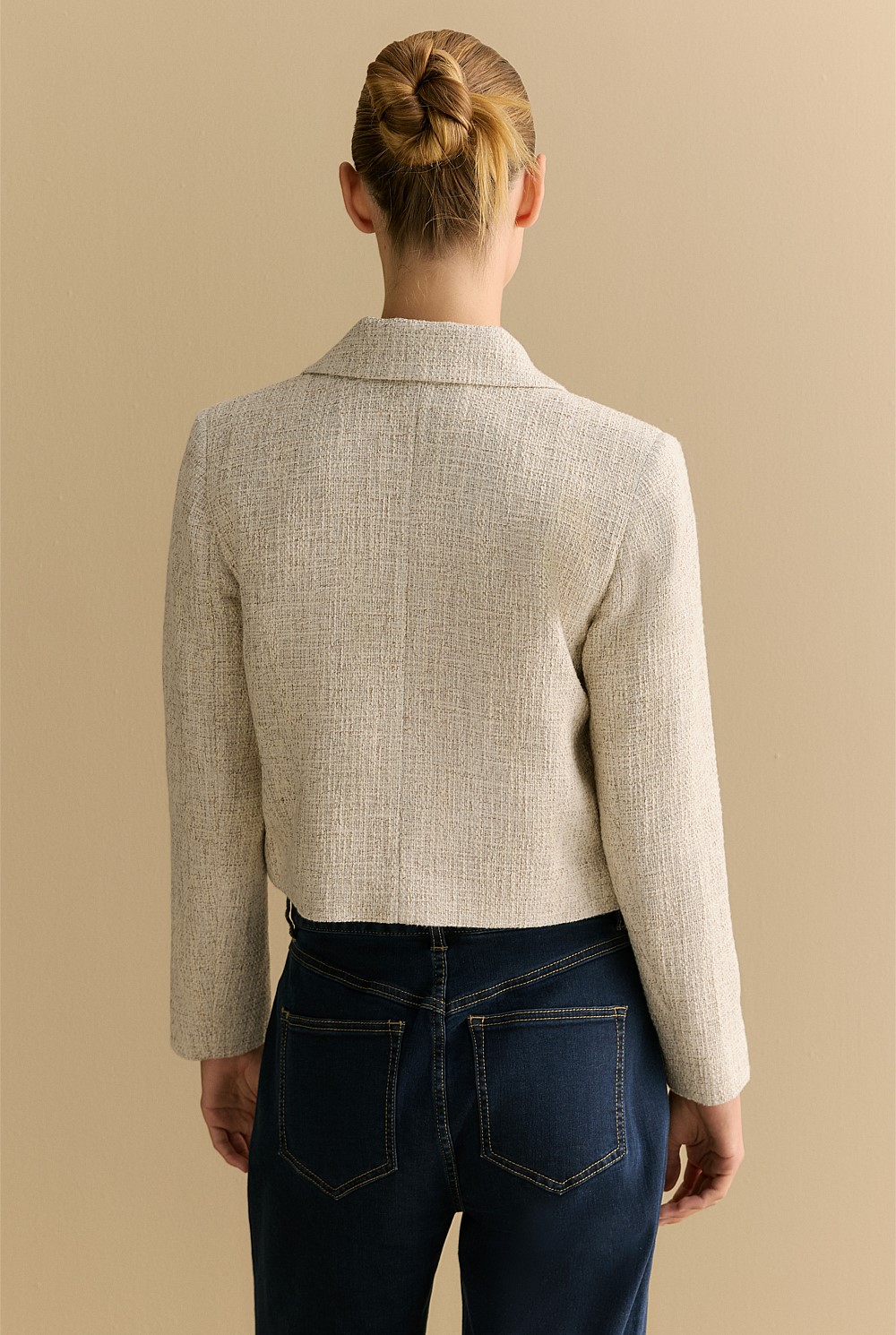 Yarn Dyed Tweed Cropped Jacket