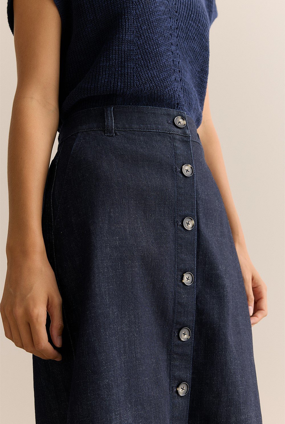 Australian Cotton Blend Denim Button Through Skirt