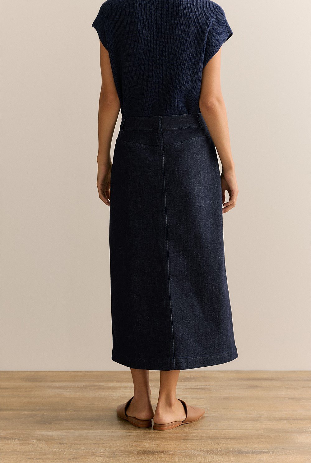 Australian Cotton Blend Denim Button Through Skirt