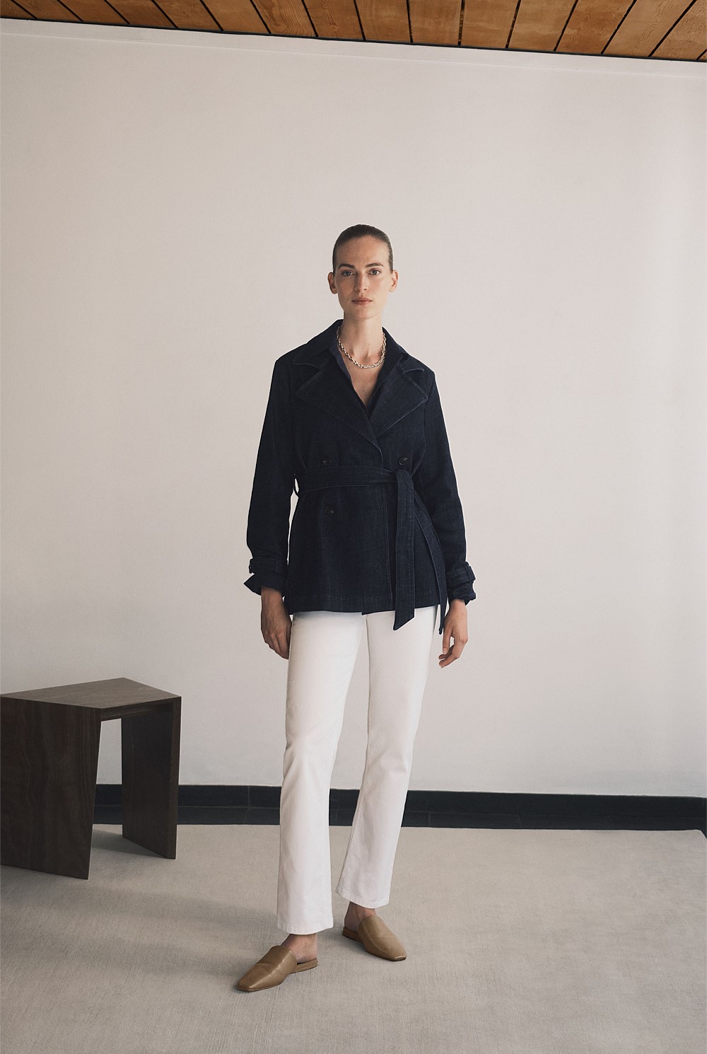 Australian Cotton Blend Denim Trench Jacket