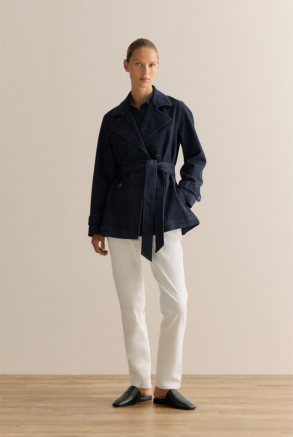 Australian Cotton Blend Denim Trench Jacket