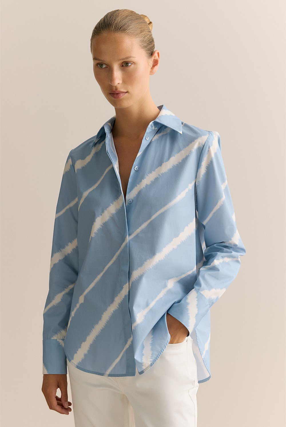 Feather Stripe Poplin Long Sleeve Shirt