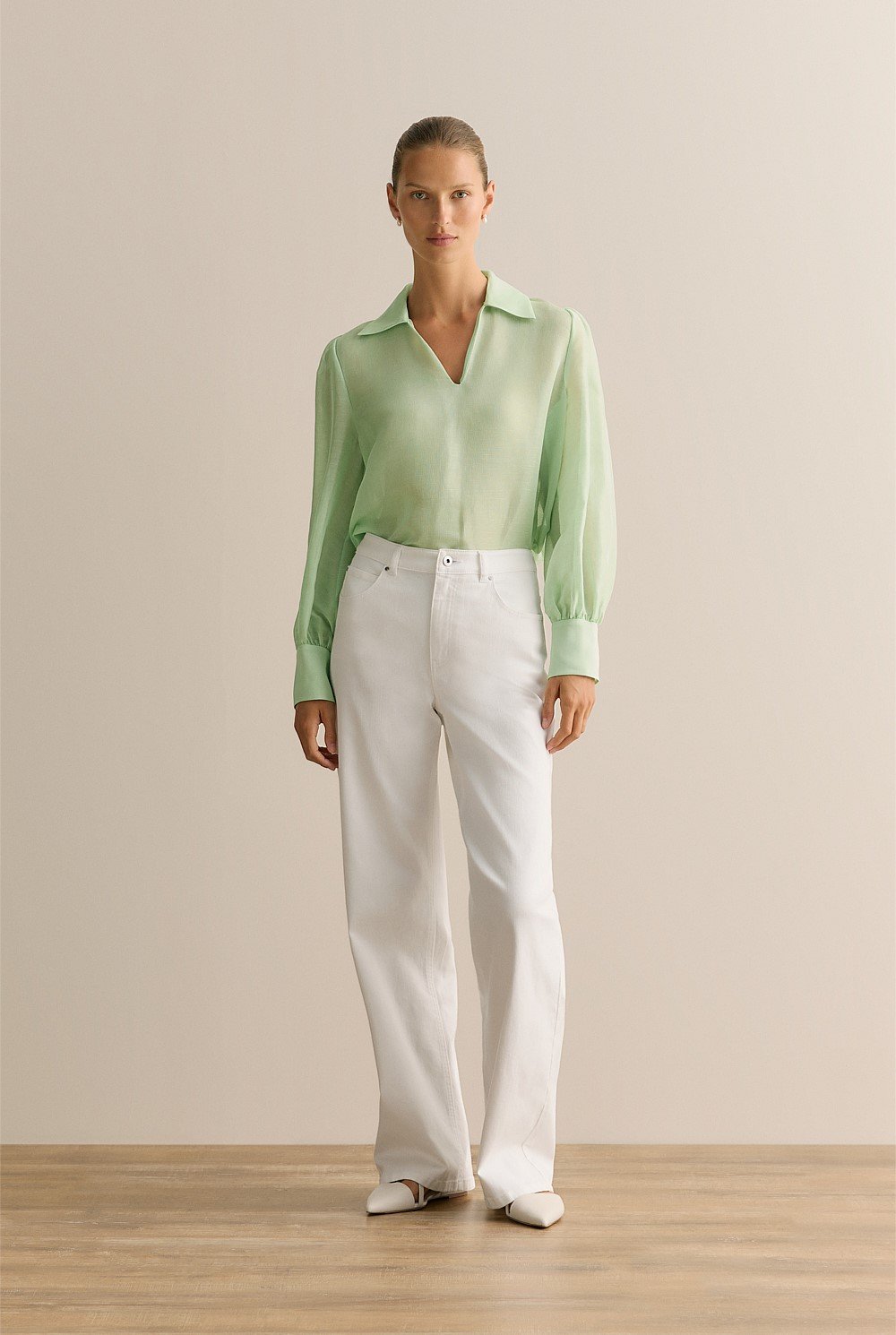 Linen Silk Crosshatch Collared Top