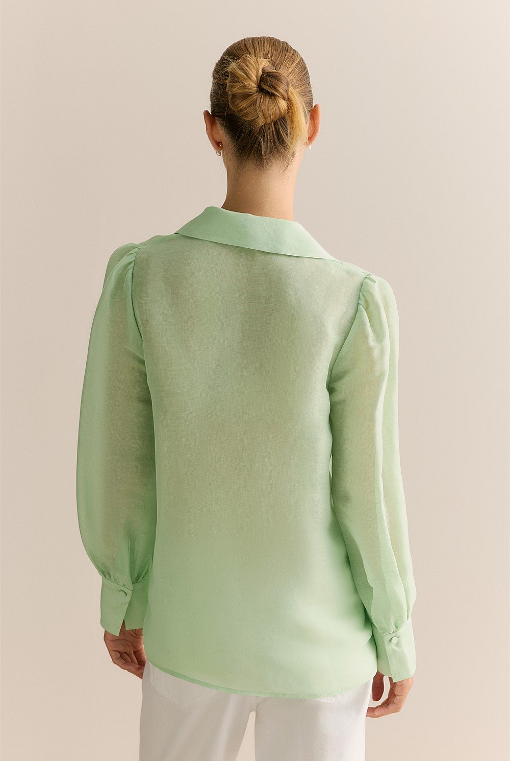 Linen Silk Crosshatch Collared Top