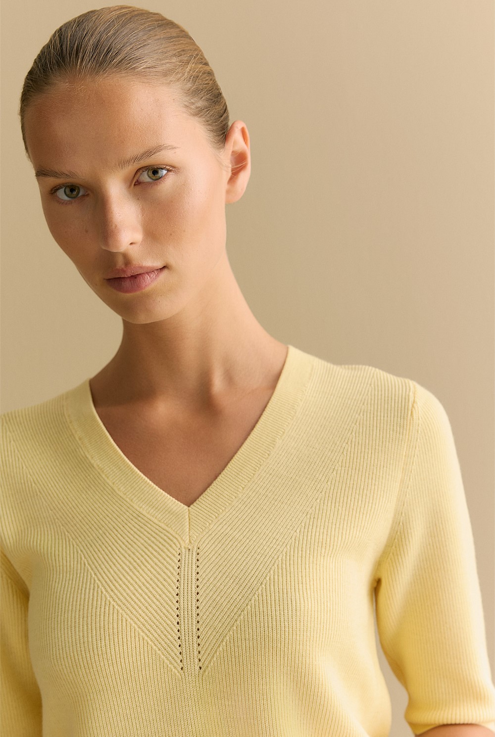 Merino V Neck Half Sleeve Knit