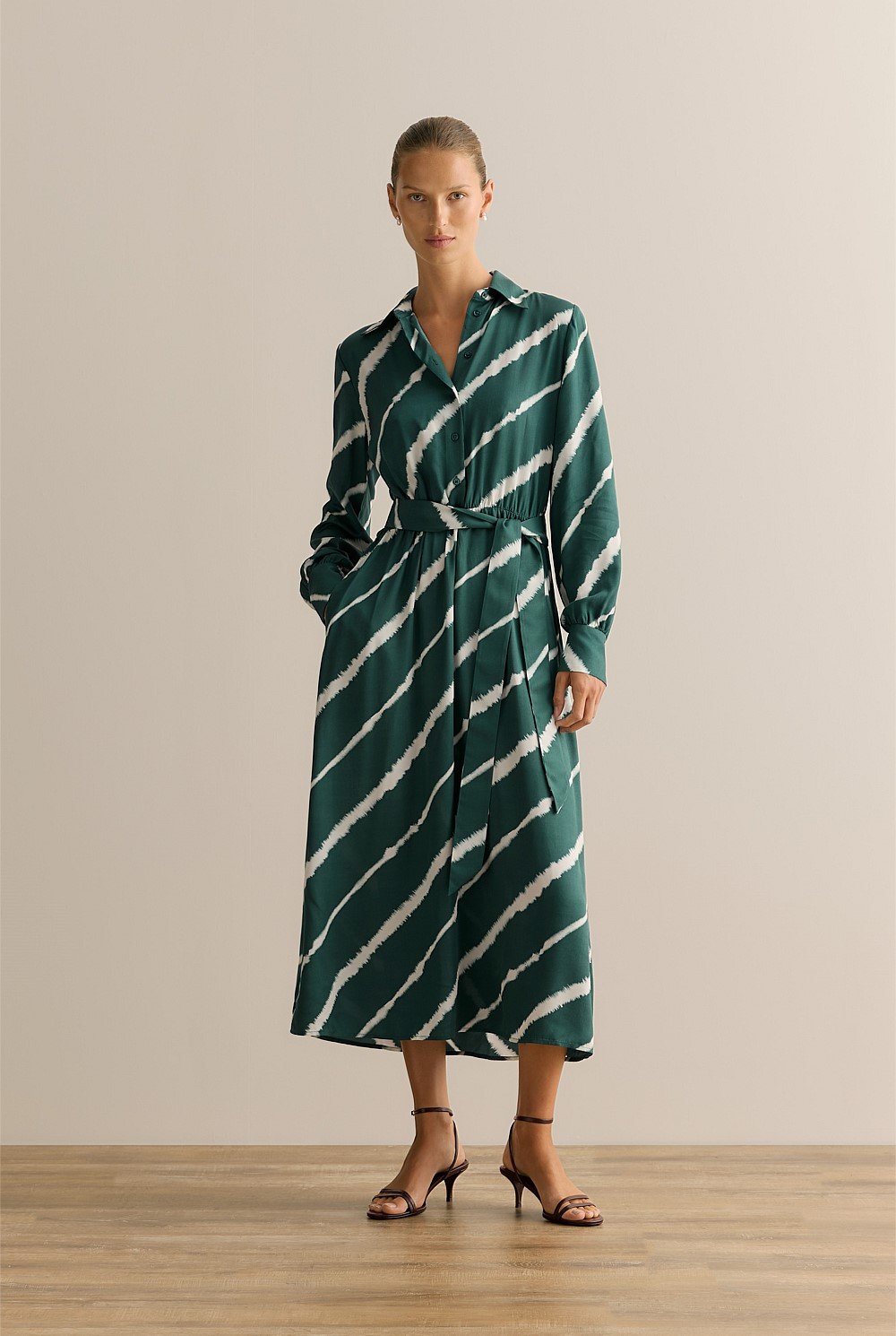 Feather Stripe Mini Twill Half Placket Dress