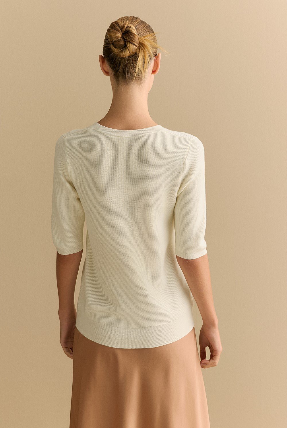 Merino V Neck Half Sleeve Knit