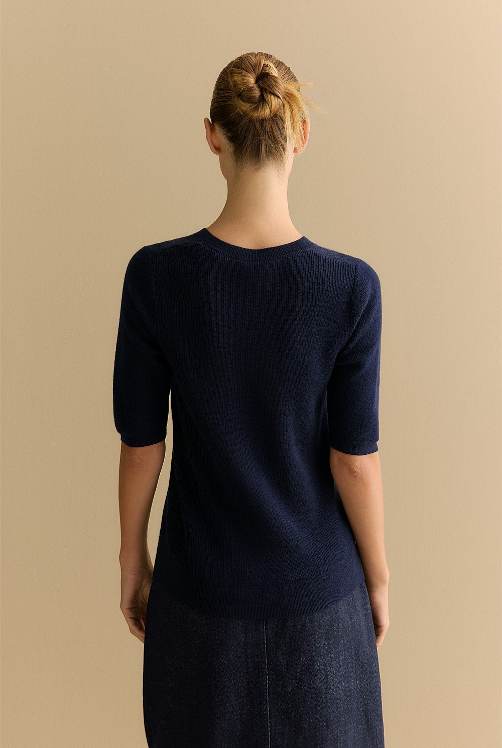 Merino V Neck Half Sleeve Knit