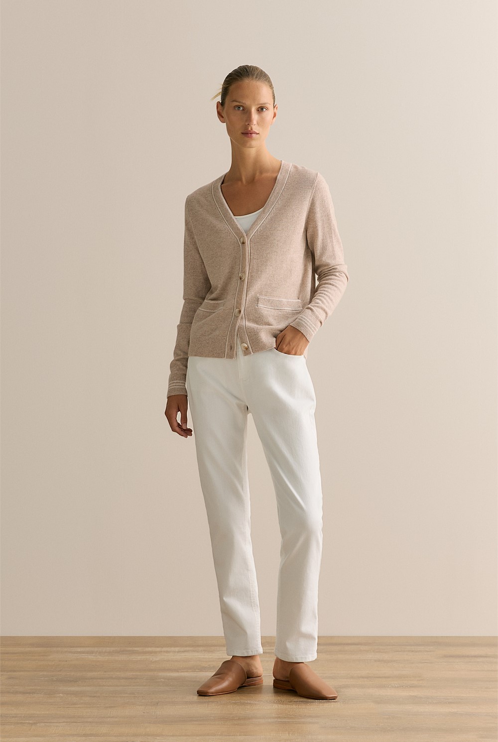 Merino Cashmere Tipped Cardigan