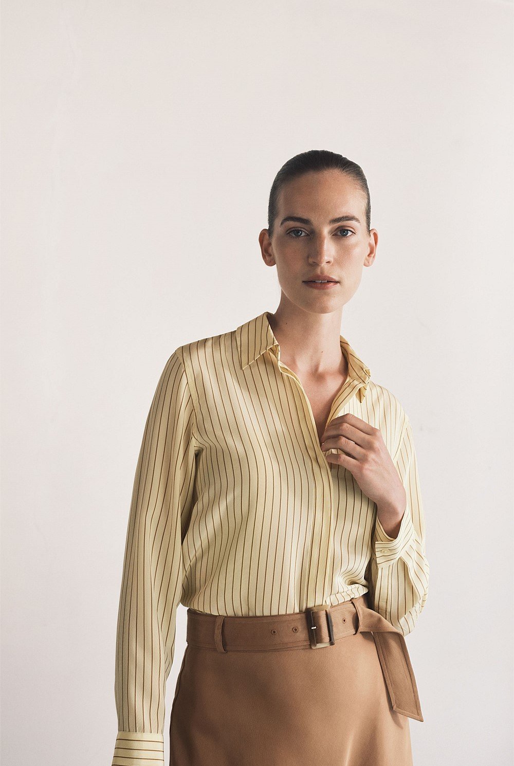 Silk Stripe Concealed Placket Shirt