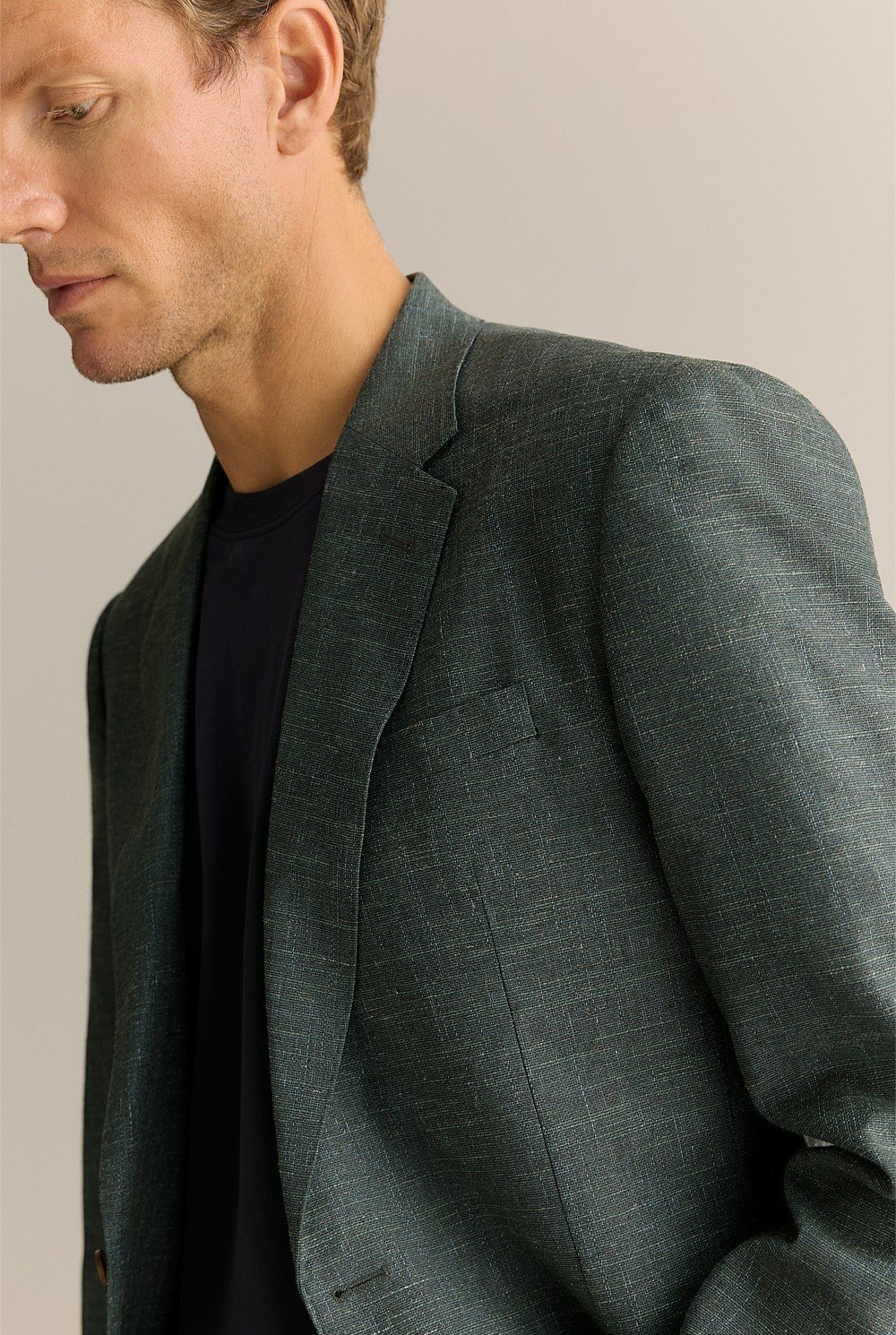 Tailored Fit Textured Wool Blend Blazer