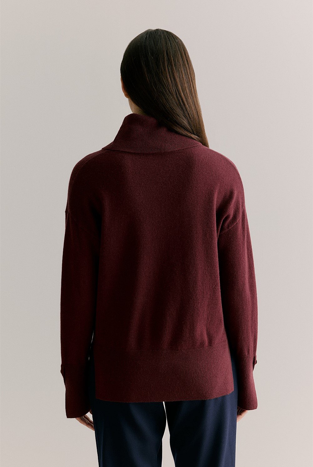 Wool Blend Button Detail Relaxed Rollneck