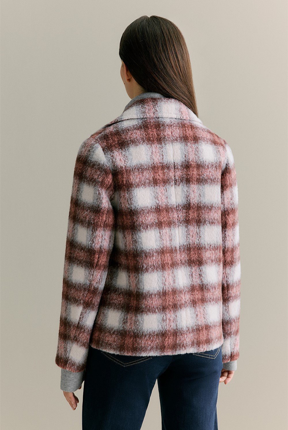 Wool Alpaca Blend Check Peacoat