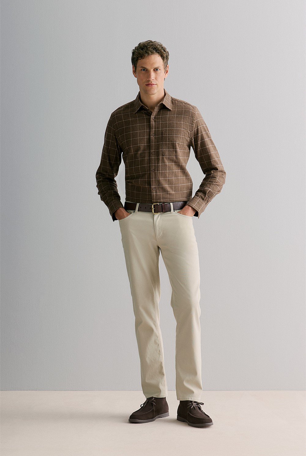 Regular Fit Brushed Windowpane Check Shirt