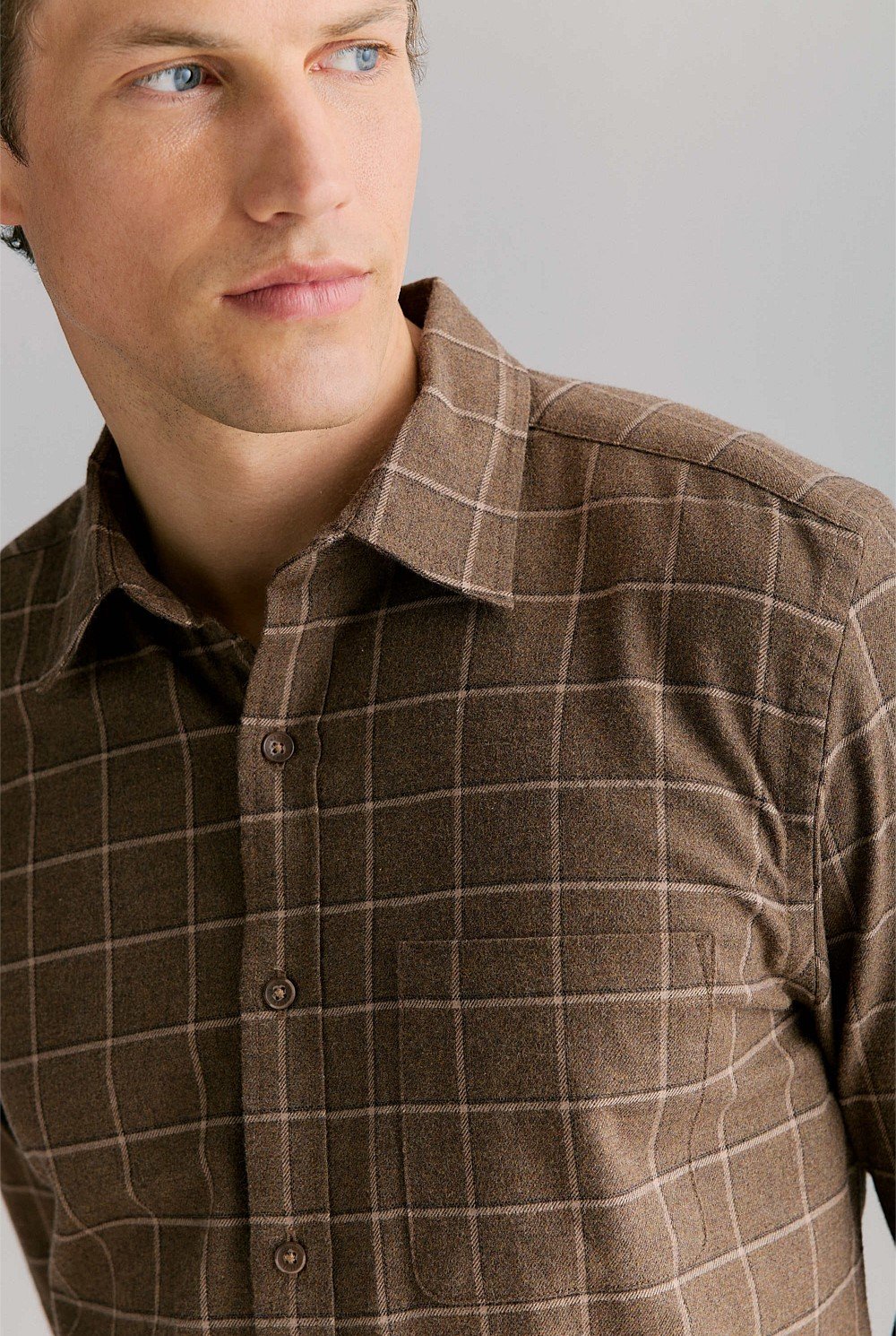 Regular Fit Brushed Windowpane Check Shirt
