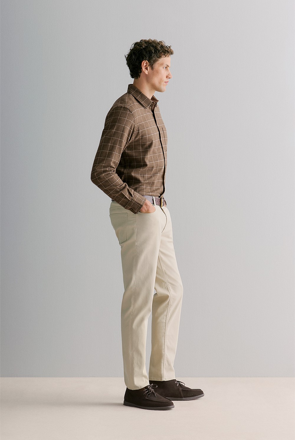 Regular Fit Brushed Windowpane Check Shirt
