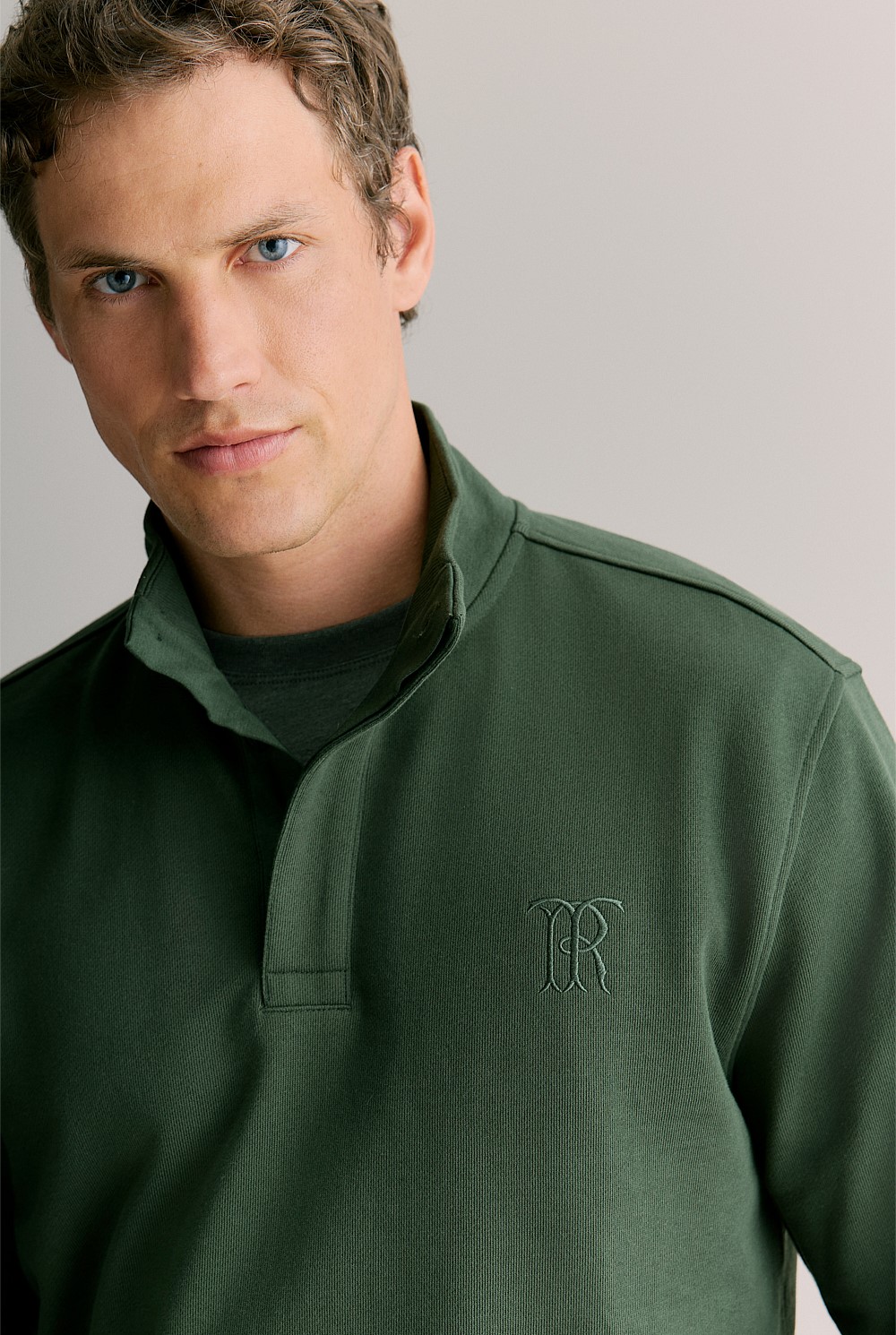 Button Neck Monogram Sweat