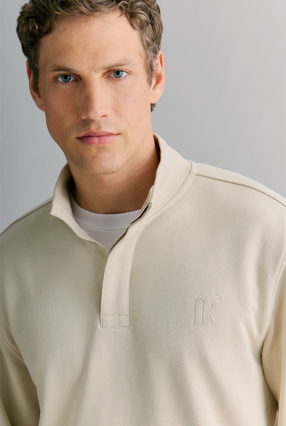 Button Neck Monogram Sweat