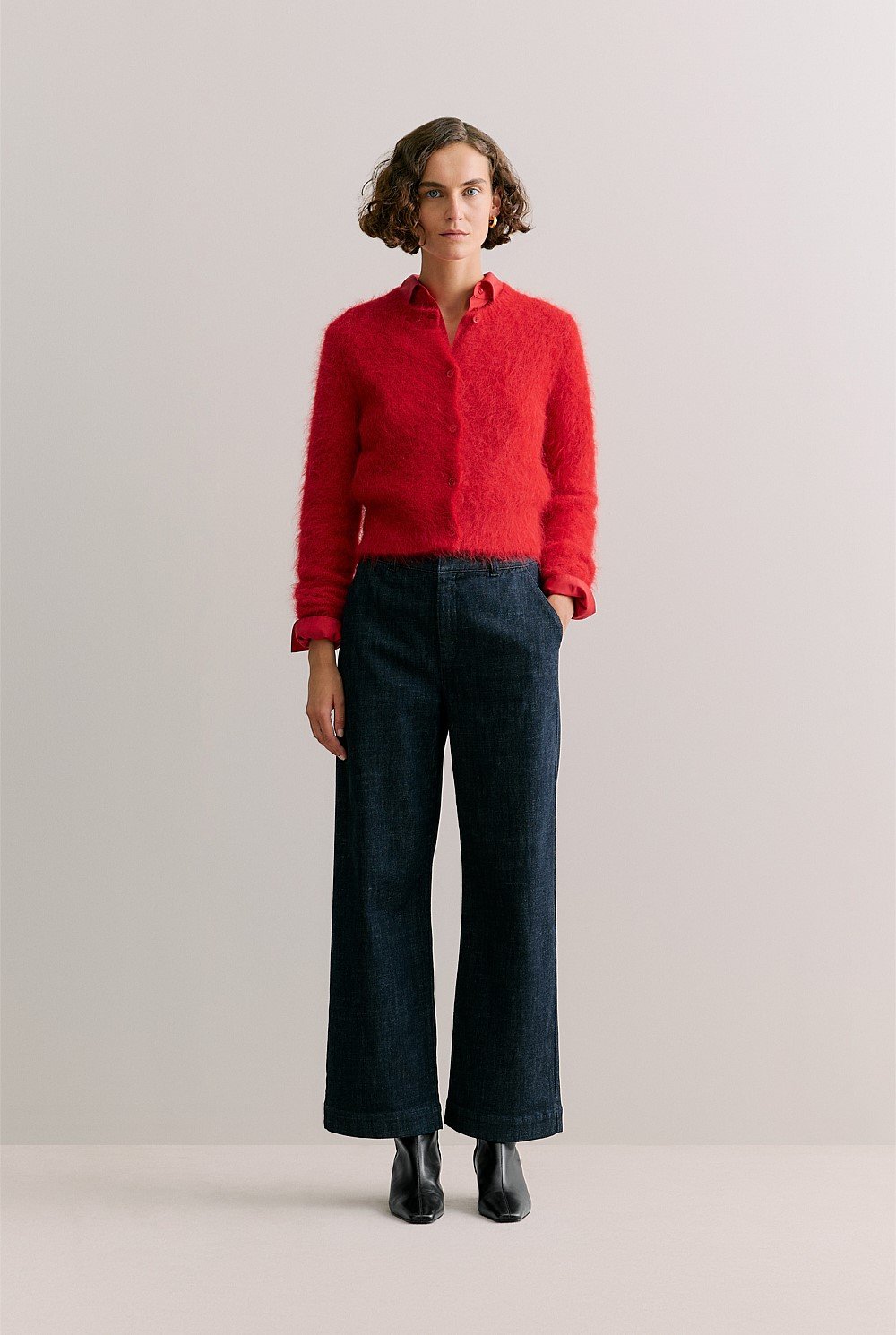 Alpaca Blend Cropped Crew Cardigan