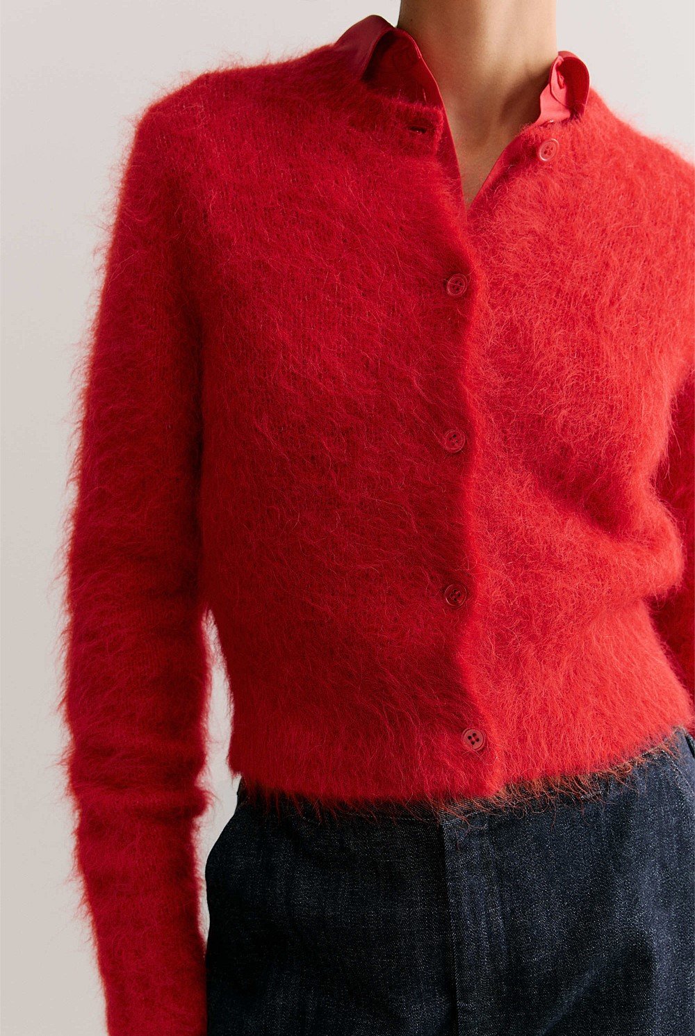 Alpaca Blend Cropped Crew Cardigan