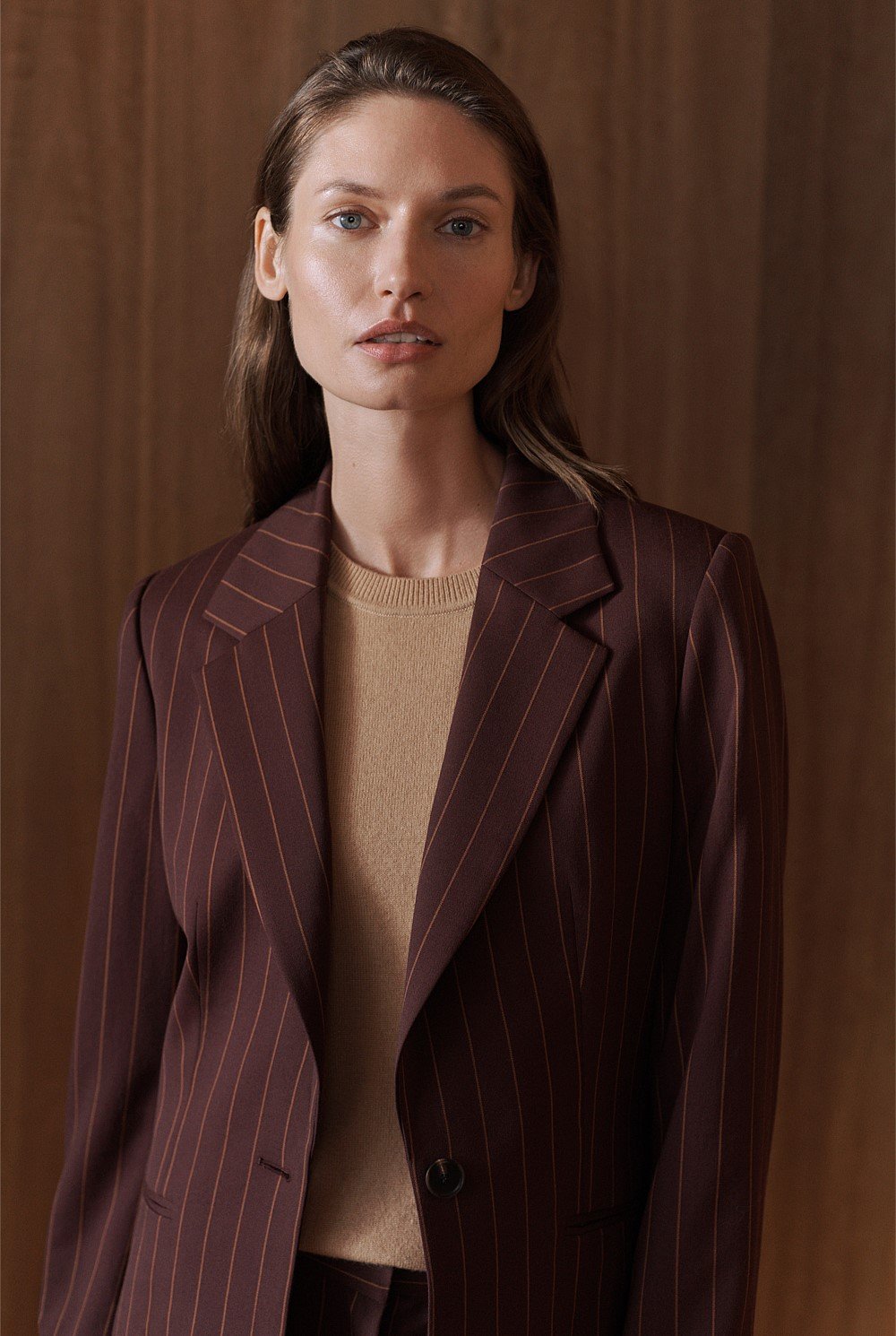 Stretch Wool Pinstripe Blazer