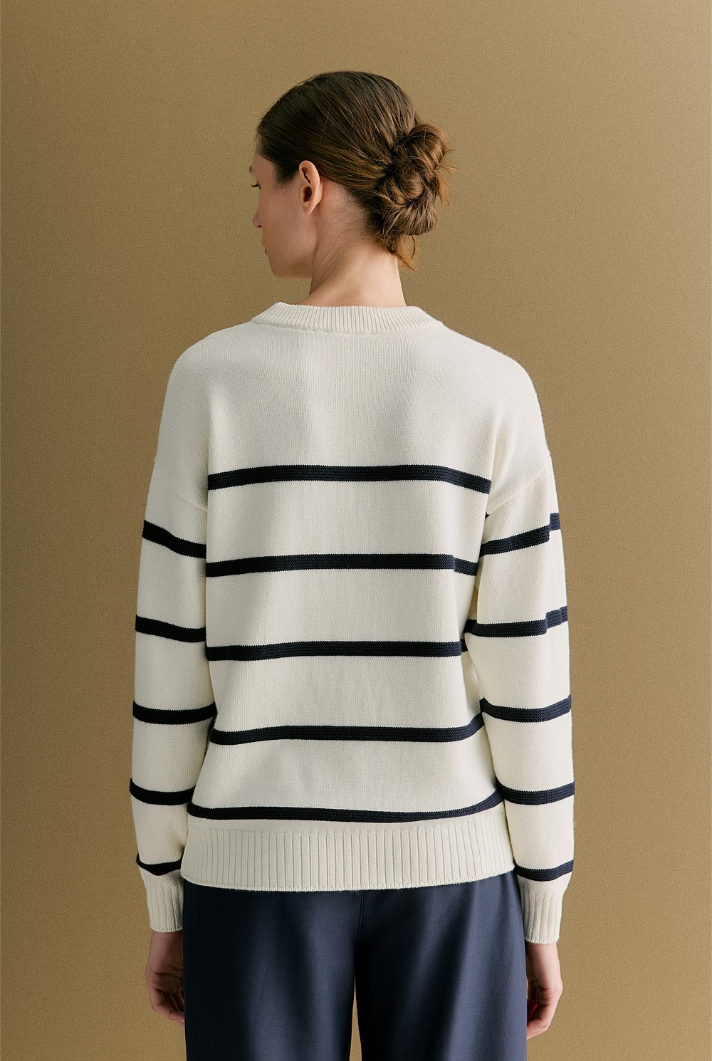Cotton Cashmere Textured Stripe Crew