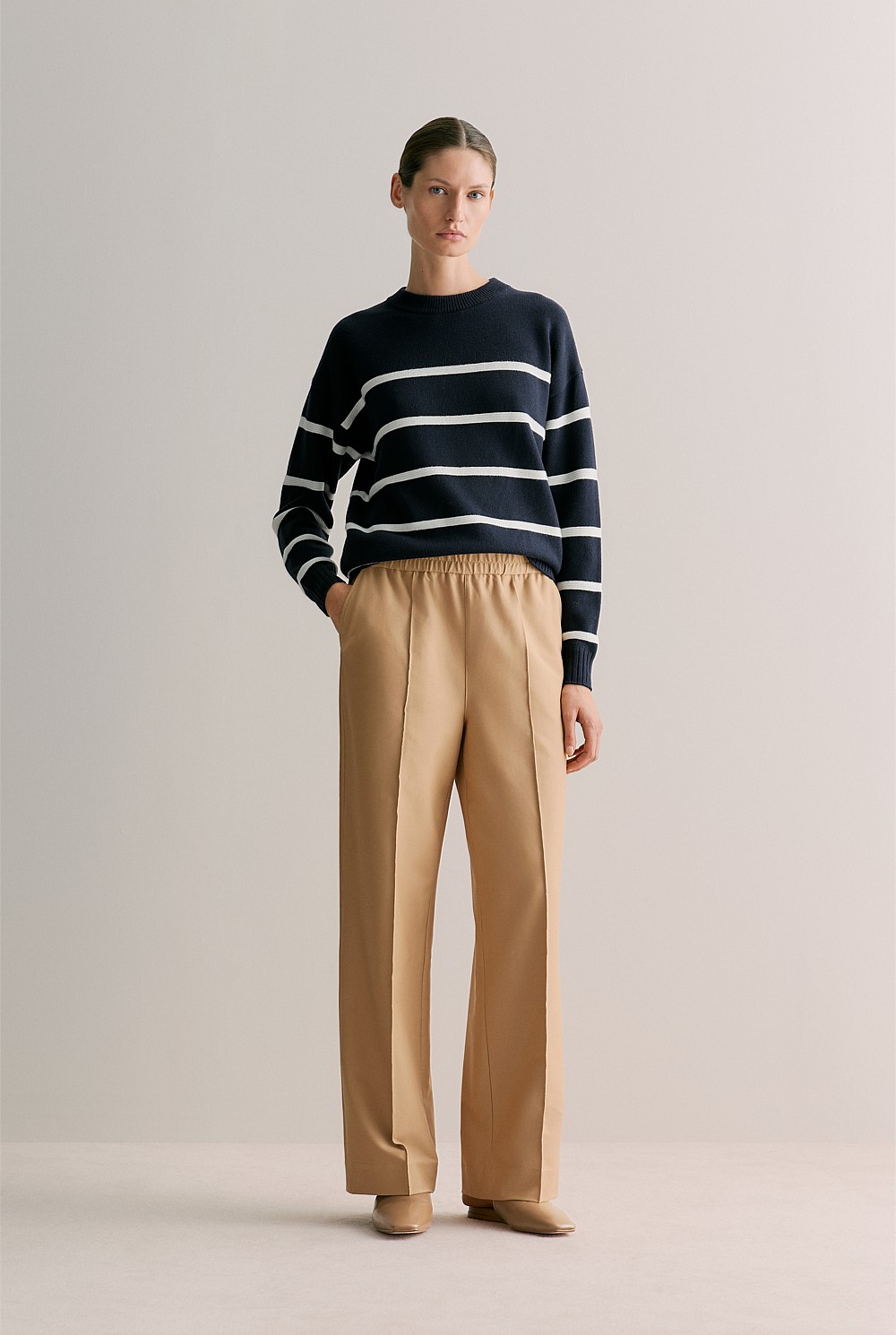 Cotton Cashmere Textured Stripe Crew
