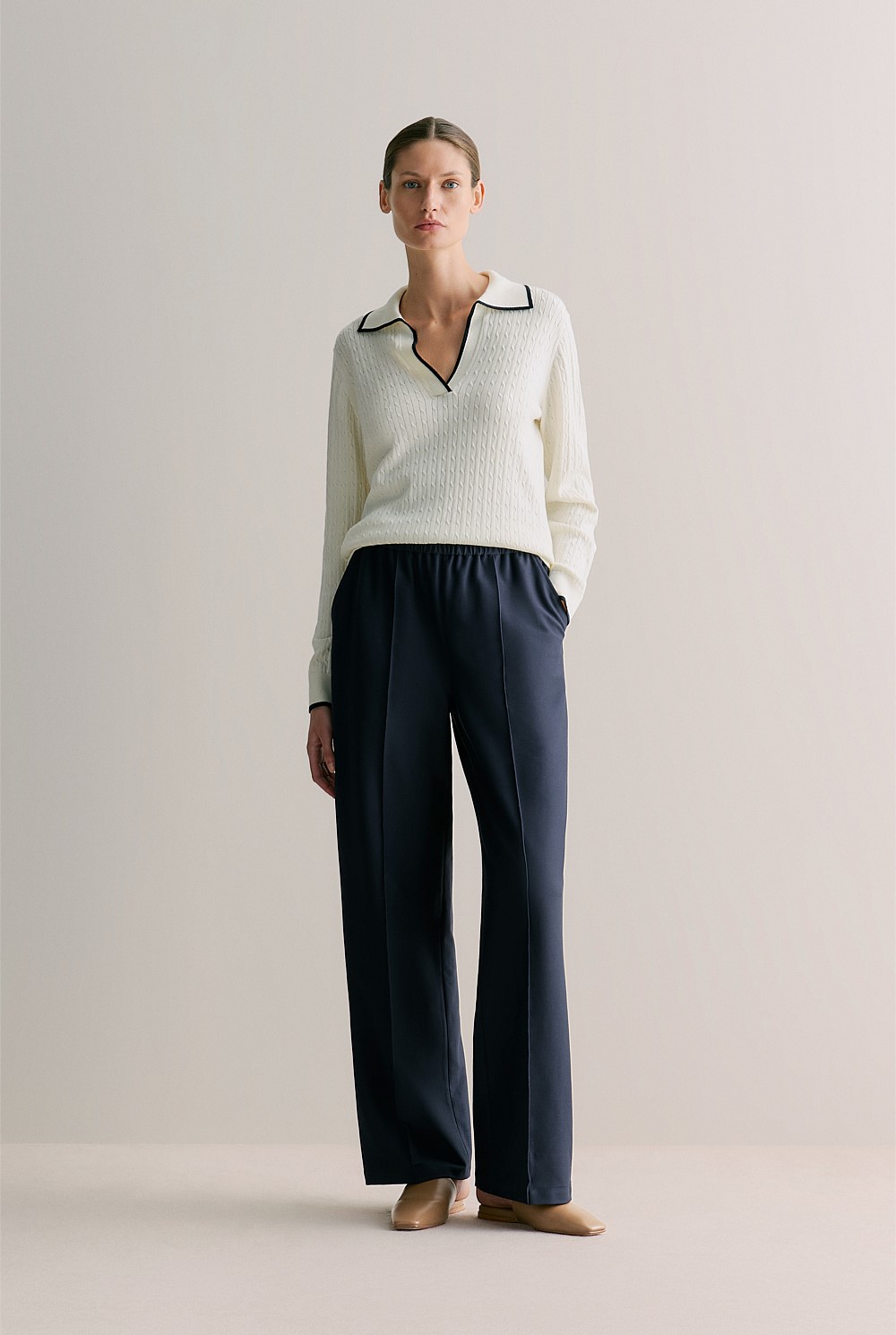 Cotton Cashmere Cable Tipped Polo