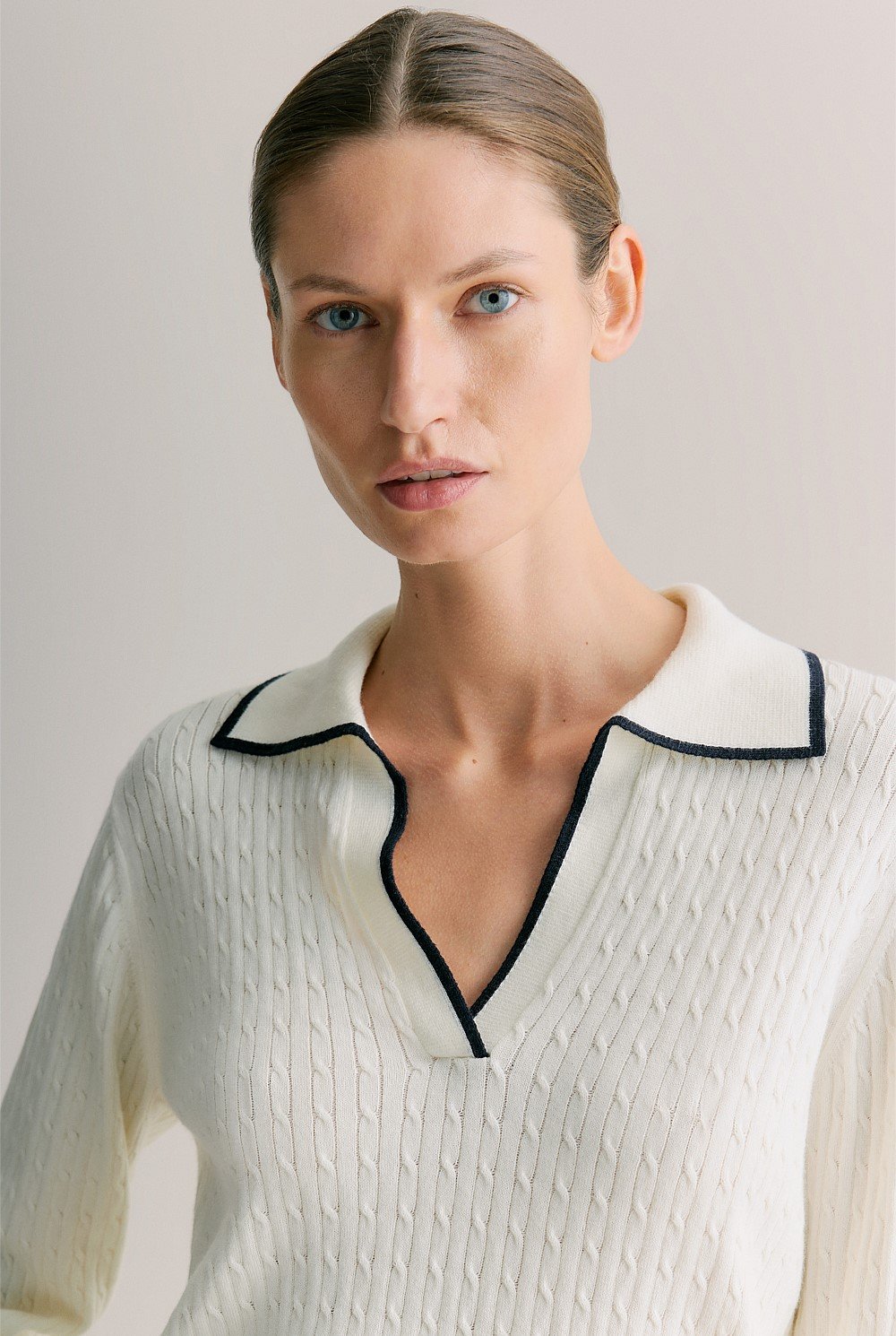 Cotton Cashmere Cable Tipped Polo